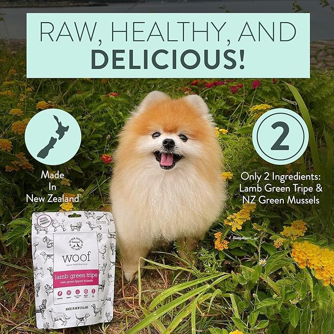The New Zealand Natural Pet Food Co WOOF Freeze Dried Dog Treats - Lamb Green Tripe, High Protein, Large & Small, Topper or Dog Treat - 1.4 oz