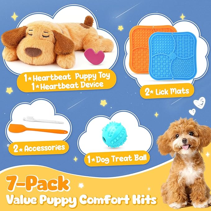 Heartbeat Puppy for Dogs, Lick Mats & Treat Ball– All-Round Calming Kit for Anxiety Relief, Sleep Aid & Behavior Training, Puppy Essentials to Keep Them Busy（4 Pcs）
