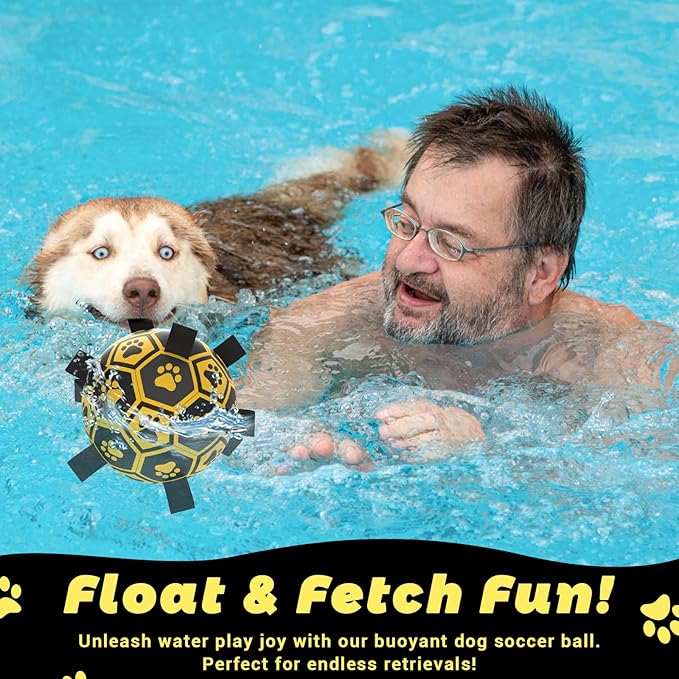 Diman Dog Balls Toys: Soccer Balls for Dogs with Straps, Outdoor Dog Toys, Waterpool Ball, Interactive, Training, Pet Birthday Gifts for Smll Medium Large (Black,Yellow)