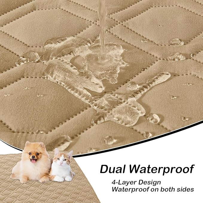hyha Waterproof Dog Bed Blanket, Soft Pet Blankets, Waterproof Couch Cover for Dogs, Reversible Sofa Covers Washable for Furniture (68x82 Inch, Camel/Beige)