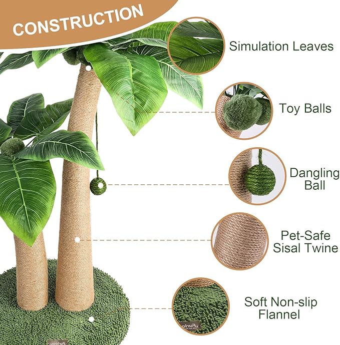 Cat Scratching Post, 35" Tall Cat Scratcher with Natural Sisal Rope, 5 Interactive Toy Balls and 2 Curved Design Scratching Posts for Indoor Cats Adults and Kitten (Style B)