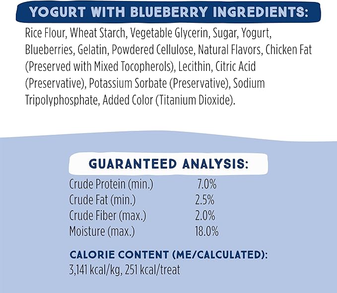 Ultra Chewy Yogurt with Blueberry Double Treat Bones: Long-Lasting Dog Treats Made in USA for Large and Small Breeds, Highly Digestible (12 Count)