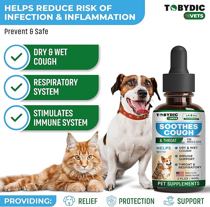 Dry & Wet Kennel Cough Natural Relief for Dogs and Cats - Herbal Treatment Support Helps to Soothe Throat & Respiratory Trachea Comfort Supplement for Pets - Made in USA
