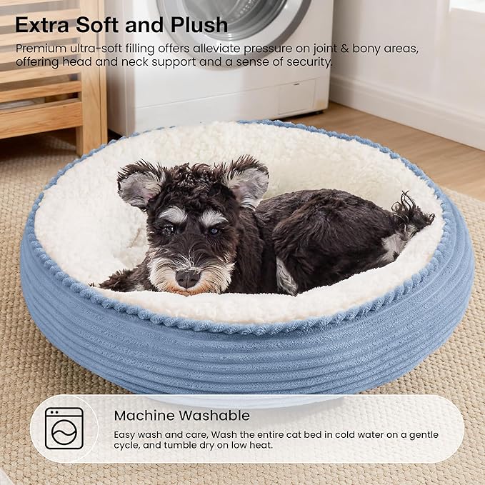 Love's cabin Round Donut Cat and Dog Cushion Bed, 25in Pet Bed for Small or Medium Dogs, Anti-Slip & Water-Resistant Bottom, Soft Durable Fabric Pet Beds, Washable Calming Cat Bed Sky Blue Stripe