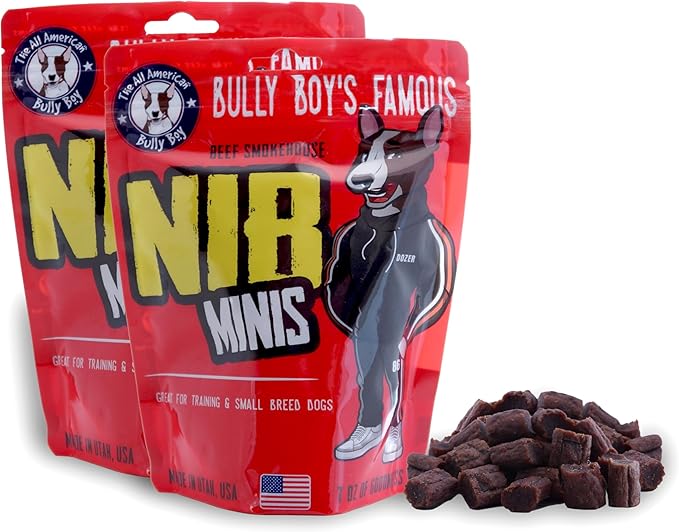 Bully Boy's Famous Mini Beef Training Nibs Dog Treats | Free from Wheat, Corn, Soy, or Gluten | USA Sourced Ingredients | with Smokehouse Beef | Made in Utah | 7 oz - 2 Pack
