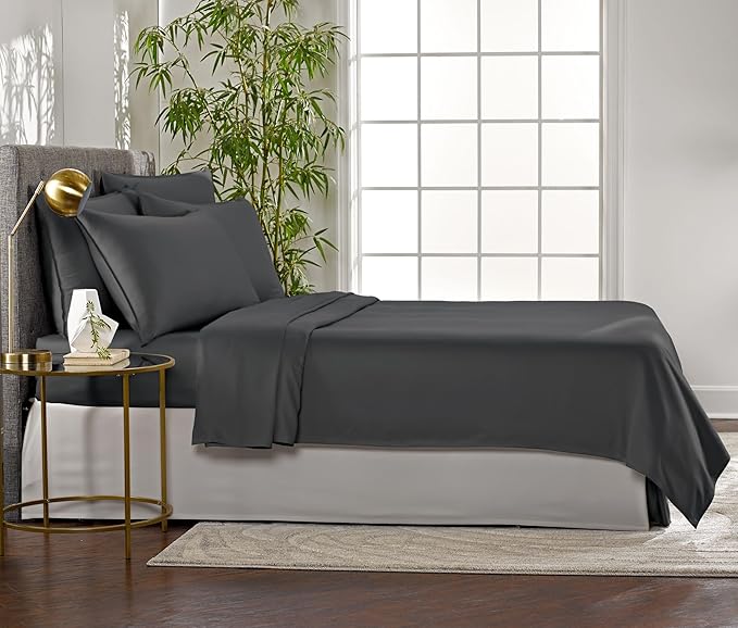 Pure Bamboo Twin Sheets, Genuine 100% Organic Viscose Derived from Bamboo Bed Sheet Set, Luxuriously Soft & Cooling, Double Stitching, 2 Year Quality Promise (Twin, Charcoal)
