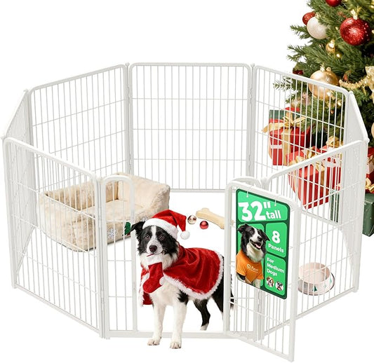 FXW Homeplus Unleashed Indoor Dog Playpen - Stress-Free and Safe Play, Heavy Duty 32 Inch 8 Panels Dog Pen for Small and Medium Dogs, White│Patented