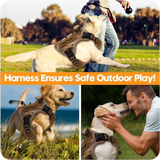 Heavy-Duty Tactical Dog Harness for Large Dogs, No Pull Adjustable Reflective Pet Vest with Molle System, K9 Military-Grade Control for Service Training, Outdoor & 10+ Breeds, Desert Camo, Medium
