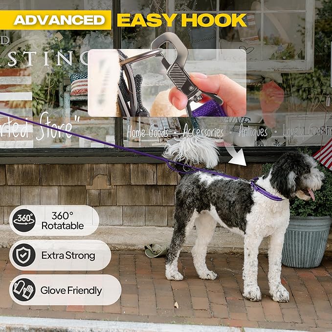 Fida 6 FT Heavy Duty Dog Leash with 2 Comfortable Padded Handles, Traffic Handle & Advanced Easy Snap Hook, Reflective Walking Lead for Large, Medium & Small Breed Dogs, Purple