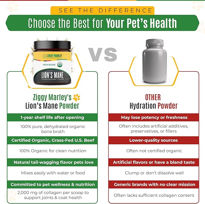 Organic Lions Mane Mushroom Powder for Dogs & Cats – Support Cognition – USDA Organic Fruiting Body Extract, 45 Servings in a Resealable Jar