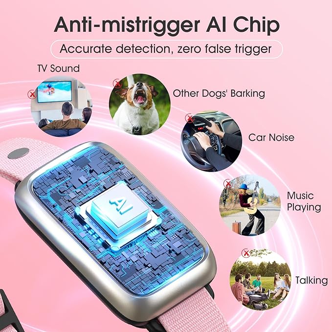 1S Stop Barking Smart Dog Bark Collar, Humane Anti Barking Device with Beep & Vibration, 7 Adjustable Sensitivity, Ultra-Light Bark Collar for Small Medium Large Dogs IP67 Waterproof Indoor Outdoor