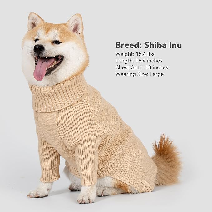 cyeollo Dog Sweater Knitwear with Long Sleeves Turtleneck Pullover Sweaters Fall Winter Dog Clothes Sweaters for Large Dogs, Beige XXXL
