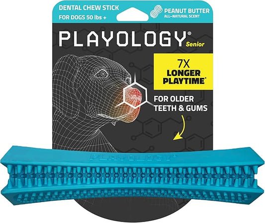 Playology Dog Toys | Dental Chew Stick Gentle on Gums | Jumbo Peanut Butter Scented Toy - Easy to Clean and Made from Non Toxic Materials