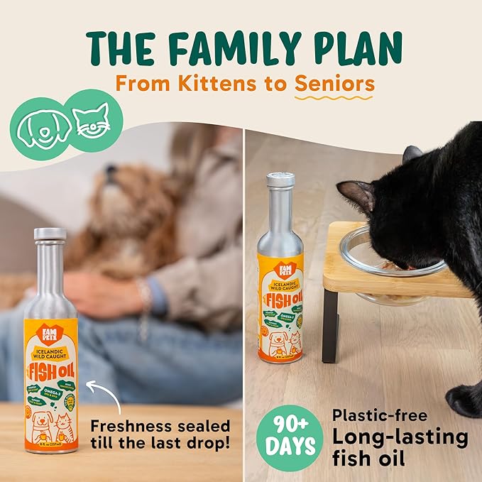 Omega 3 Fish Oil for Dogs (8 oz) - Premium Icelandic Liquid Dog Fish Oil Supplement with EPA DHA for Skin, Coat & Joint Health - Natural Pet Supplement - Leak-Free Aluminum Pour Bottle