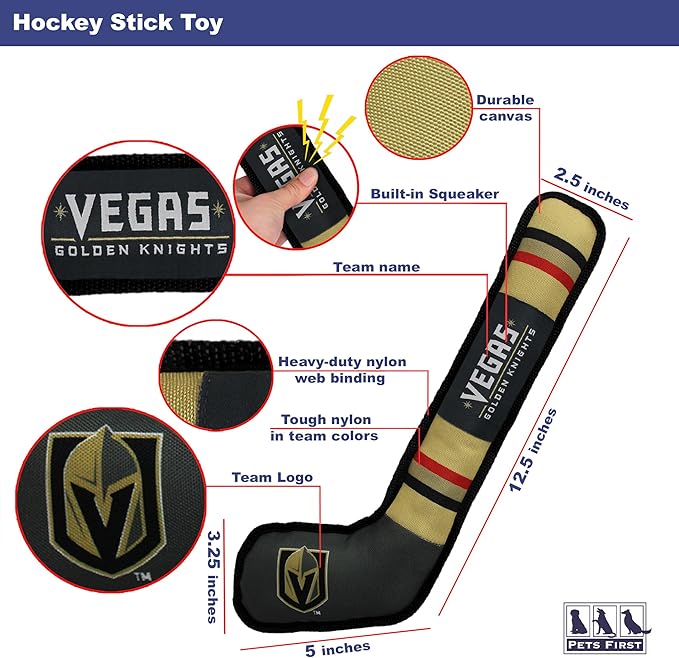 Pets First NHL LAS Vegas Golden Knights Stick Toy for Dogs & Cats. Play Hockey with Your Pet with This Licensed Dog Tough Toy Reward! , 16 inches long