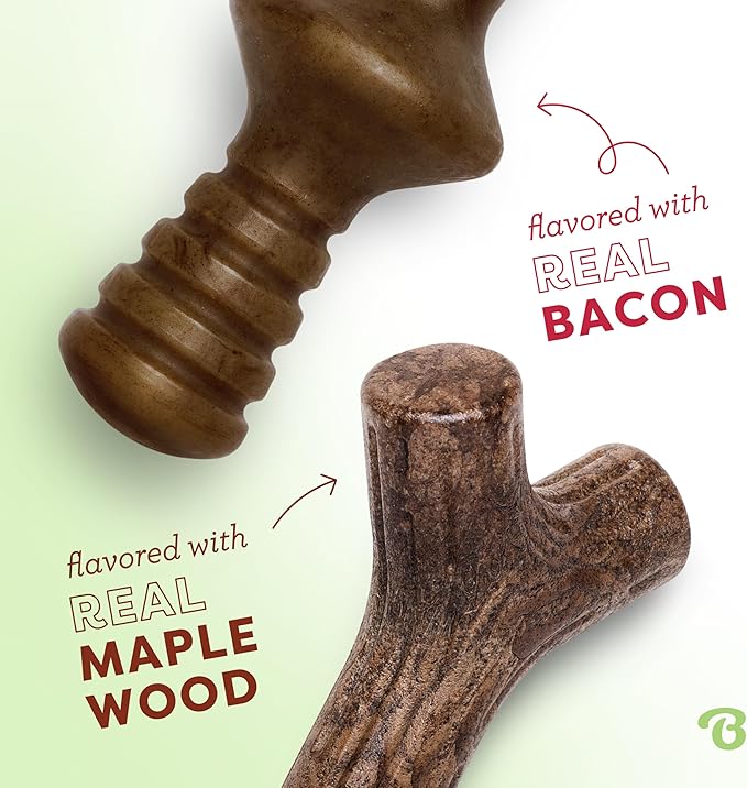 Benebone 2-Pack Maplestick/Zaggler Durable Dog Chew Toys, Real Maplewood, Real Bacon, Made in USA Medium