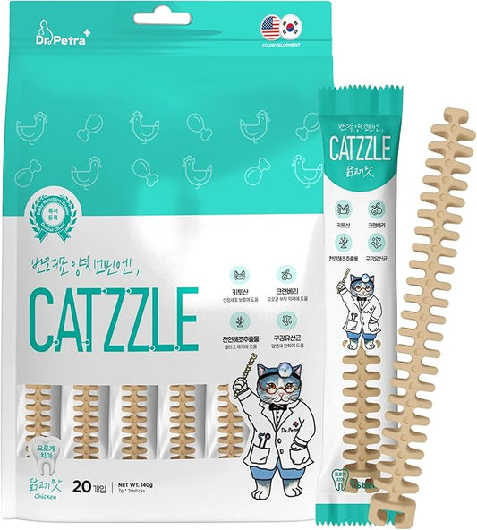 CATZZLE Cat Treats, Dental Chews for Indoor Cats, Cat Teeth Cleaning, Dental Care Snacks (20 Sticks (Pack of 1), Chicken)