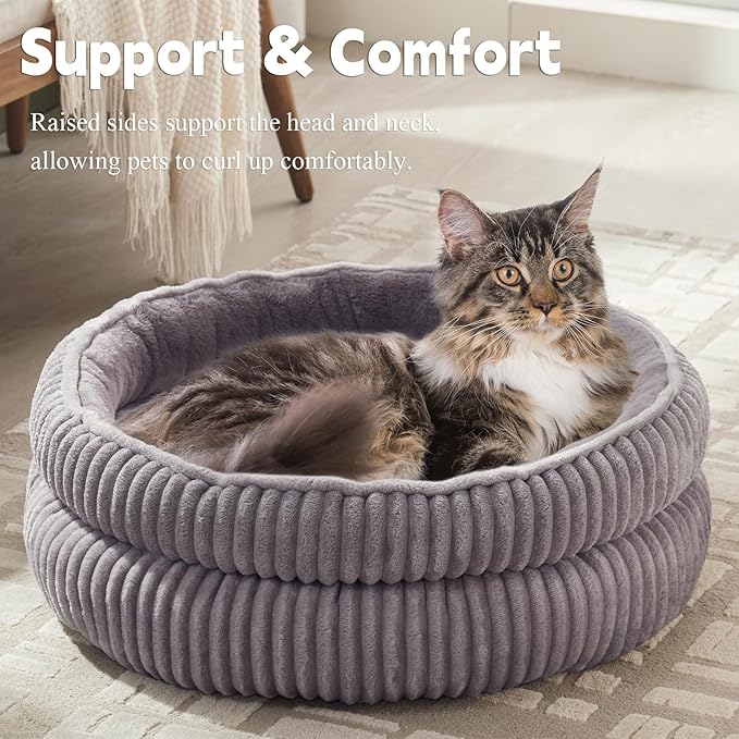 Cat Beds for Indoor Cats,Kitten Bed,Dog Bed for Extra Small Dogs Breeds,Puppy Kennel Bed, Comfy Durable Pet Sleeping Bed, Washable Roun Cat Beds & Non-Slip Bottom, Gray 18" L x 18" W x 7" Th