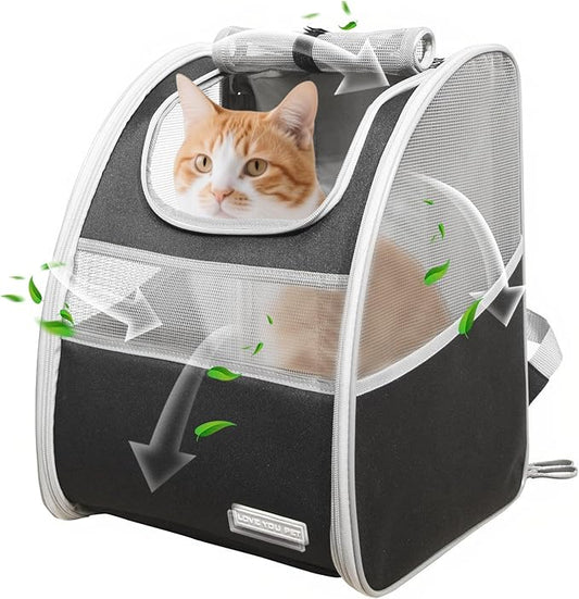 Cat Carrier Backpack with Reflector with Safety Leash Up to 15Lbs,Pet Carrier for Small Dogs and Medium Cats Kitten Puppy Bunny,Foldable Small Medium Dog Travel Carrier Backpack,Black