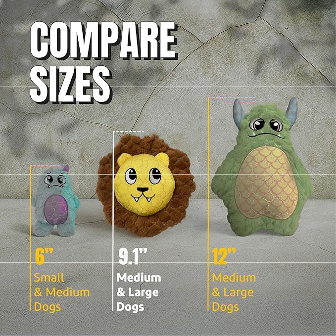 Bite Force -Durable & Strong Dog Toy Mighty Leo with Squeaker, Kevlar-Reinforced for Aggressive Chewers for Small Medium Large Dogs - Yellow.