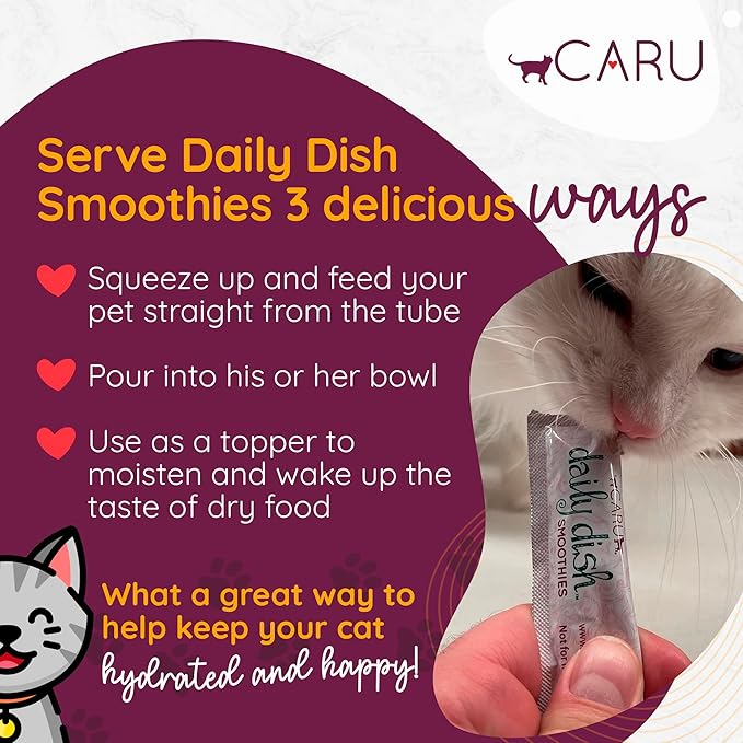 Caru - Daily Dish Smoothies - Lickable Tuna Cat Treat or Pet Food Topper - .5oz Tubes - 4 Tubes per Pack - 12 Pack