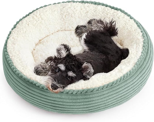 Love's cabin Round Donut Cat and Dog Cushion Bed, 25in Pet Bed for Small or Medium Dogs, Anti-Slip & Water-Resistant Bottom, Soft Durable Fabric Pet Beds, Washable Calming Cat Bed Apple Green Stripe