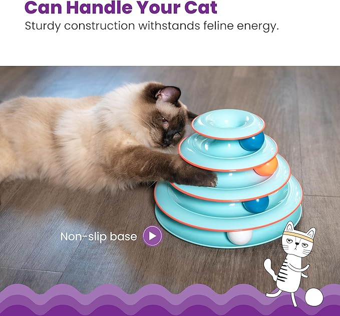Catstages Chase Meowtain 4-Tier Interactive Cat Track Toy – 4 Spinning Balls, Non-Slip Base, Ideal for Indoor Cats, Blue