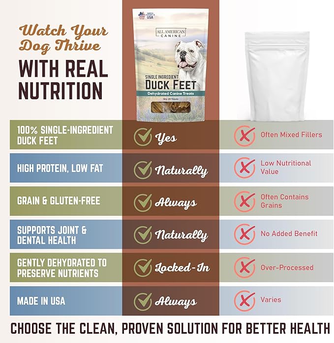 10 Natural Duck Feet Dog Treats– Single Ingredient, Dehydrated & Digestible – Crunchy, Low-Fat, High-Protein Chew for Joint Support & Dental Health – Made in USA