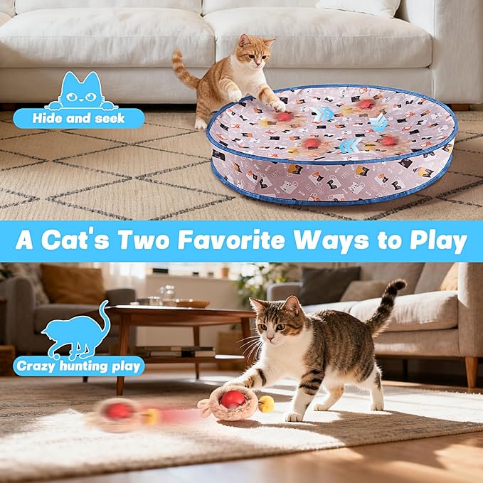 Interactive Cat Toy Ball Track, Interactive Cat Toy Automatic Moving with Motion Activated Hide Seek Rolling Chase for Indoor Play Rechargeable Blue