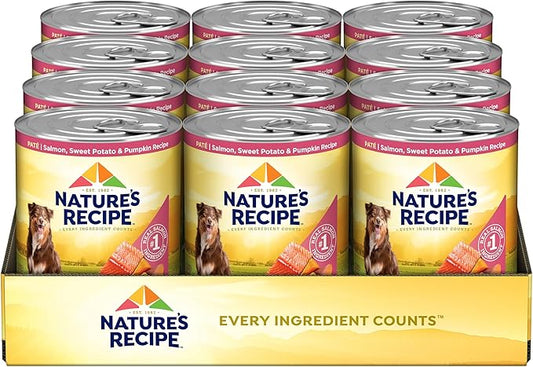 Nature's Recipe Grain Free Wet Dog Food Salmon, Sweet Potato, and Pumpkin Recipe, 13 oz. Can (Pack of 12)