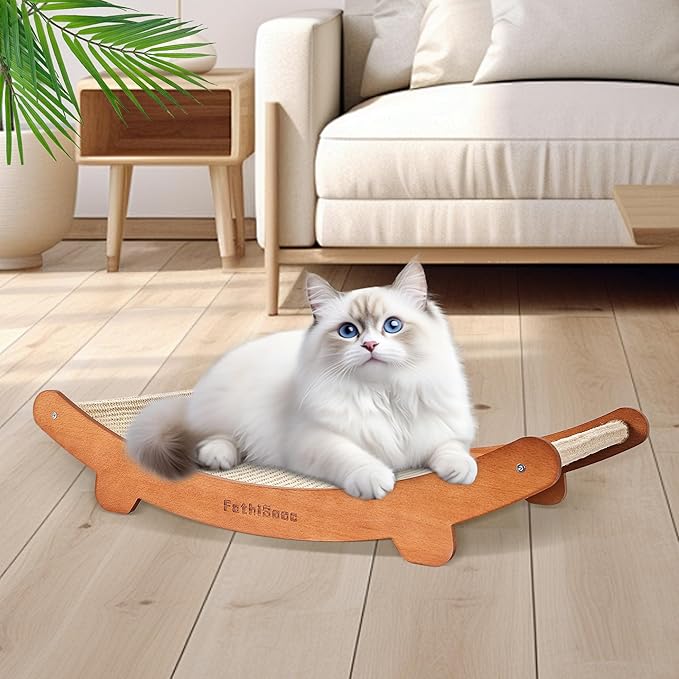 Extra-Larger Sisal Cats Scratcher Bed Shaped U, Beech Wood Scratching Pad Indoor cat Toy,Durable,Wooden Cat Furniture Protector, Scratch Post for Larges Cats Scratcher Lounge,Clawing and Play