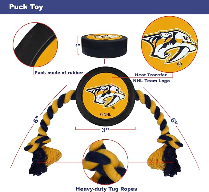 Pets First NHL Nashville Predators Puck Toy for Dogs & Cats. Play Hockey with Your Pet with This Licensed Dog Tough Toy Reward!