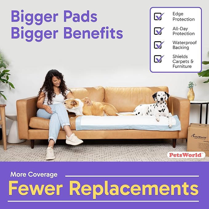 PETSWORLD Enormous Dog Training & Potty Pads, 37x54 inch - Tear Resistant with Strong Leak-Proof Backing, Optional Adhesive Tape, 600 Count