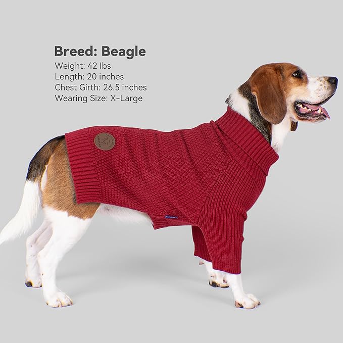 cyeollo 4XL Dog Christmas Sweater,Knitwear Turtleneck Pullover Sweaters Fall Winter Dog Clothes Sweaters for Large Giant Dogs Female, Burgundy Red XXXXL