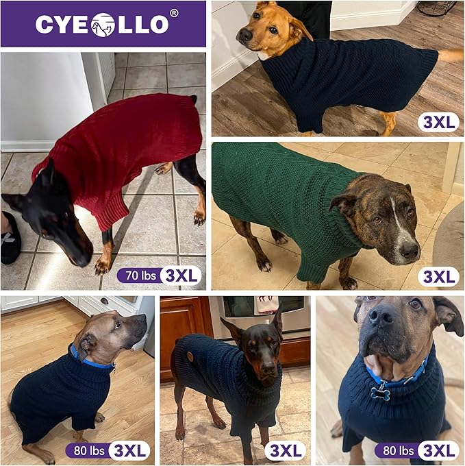 cyeollo 4XL Dog Sweater,Pullover Turtleneck for Large Dogs Classic Knitwear Fall Winter Cold Weather Pet Clothes for Giant Breed Warm Pet Apparel Large Big Dog Sweaters Female, Orange XXXXL