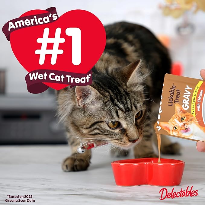 New! Delectables Lickable Treat Gravy Senior 10+ Variety Wet Cat Treat & Food Topper, Food Topper, Hydrating, Grain-Free, No Fillers, No by-Products, No Added Preservatives, 1.4-oz Pouch, 12 Count