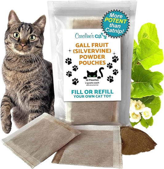 Caroline's Cats Silvervine Powder Packets for Cat Toys - Gall Fruit Refill Pouches More Potent Than Catnip Replacements for Flapping Bird, Flopping Fish, and More