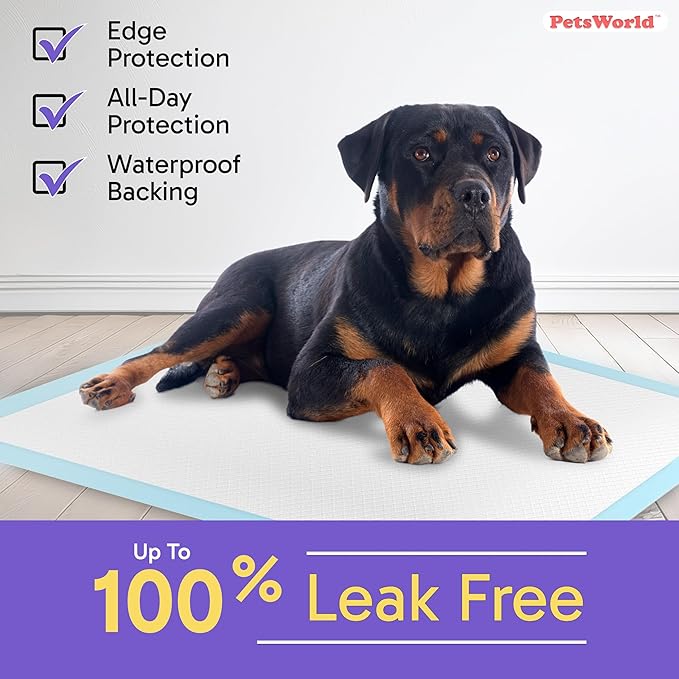 PetsWorld XL Dog Pee Pads 30"x36", 300-Count – Heavy Duty, Leak-Proof Potty Training Pads for Puppies & Large Dogs, Super Absorbent, Quick-Dry Disposable Pads with Odor Control