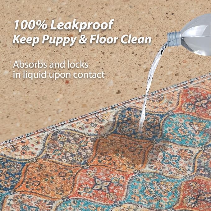 nunubaby Washable Pee Pads for Dogs, Stylish, Non-Slip and Leak-Proof Pee Pads. Reusable Potty Pads for Dogs for Crates and Floors.(Cream/Multi, 24" x48" )