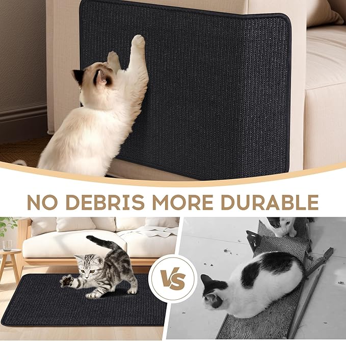 Black Cat Scratching Mat Sisal, 2 Packs Sisal Fabric Large Cat Scratching Pad for Indoor Cats with Adhesive Hook Loop Tape, Wall Scratchers for Indoor Cats 23.6" x 15.7"