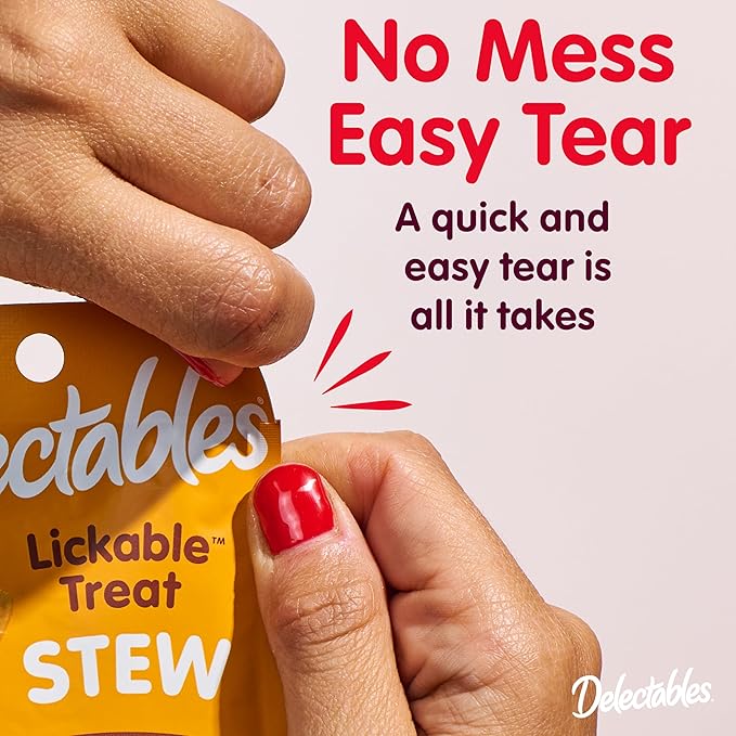 Delectables Lickable Treat Stew Chicken & Tuna, Food Topper, Hydrating, Grain-Free, No Fillers, No by-Products, No Added Preservatives, 1.4oz Pouch, 30 Count