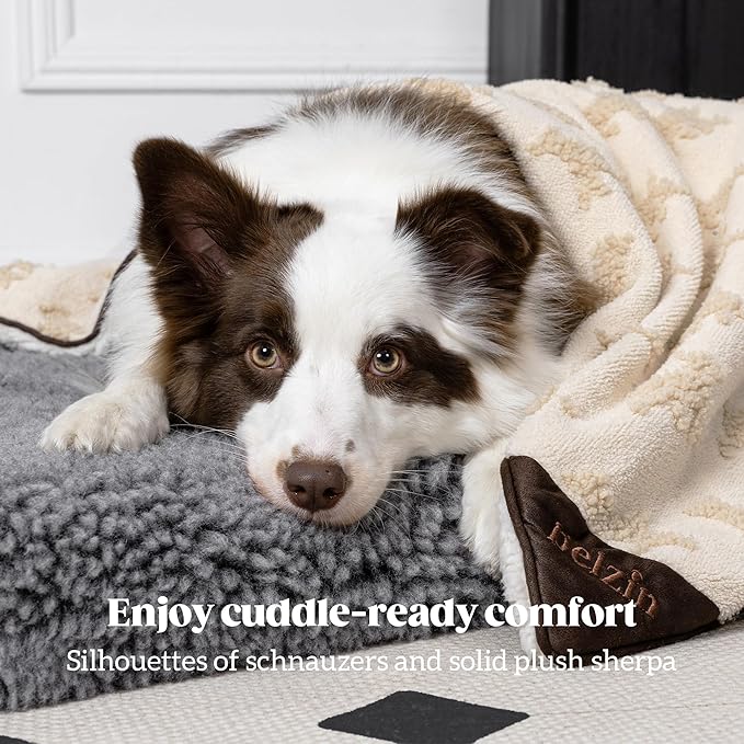 Embossed Sherpa Dog Blankets for Large Dogs - Waterproof Cat Blankets for Indoor Cats - Heavy Duty Couch Cover Protector - Soft Reversible Throw Furniture Protection - Large, Cream