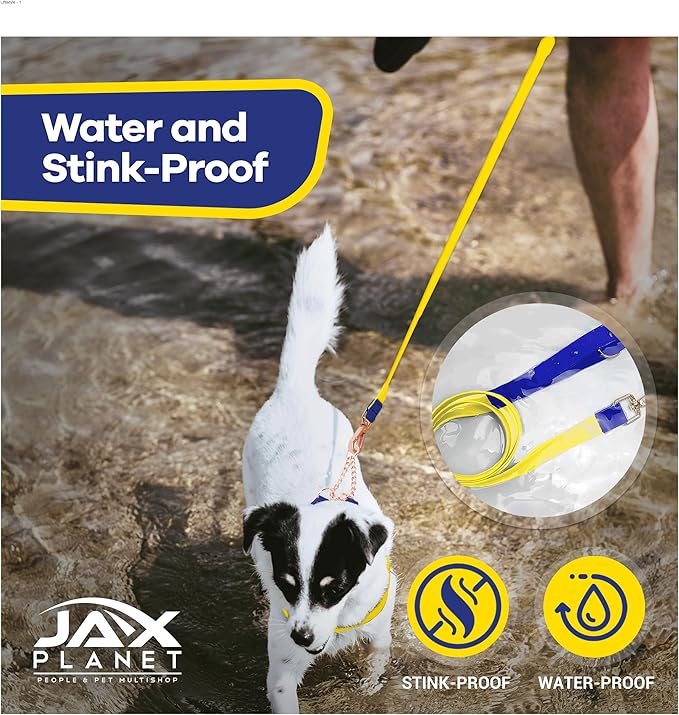 Jelly Colorful Dog Leash, Waterproof Training Leash for Walking, Hiking & Outdoor Activities, Non-Slip Grip, Anti-Odor Nylon Lead with Alloy O-Ring, Heavy Duty - M150, 5FT - Yellow & Blue