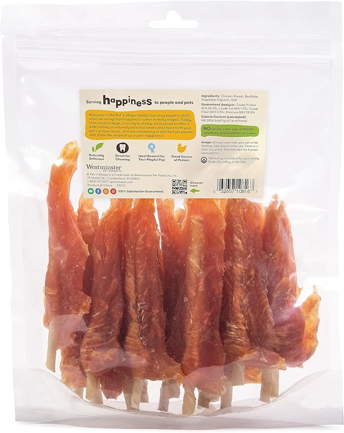 Pet 'n Shape Chik 'n Skewers - Chicken Wrapped Rawhide Chew Dog Treats - 1 Pound