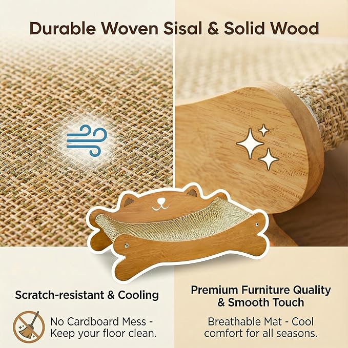 Cat Scratcher Bed for Indoor Cats Hammock for Scratch Pad Cat Scratching Post 40 lbs Weight Capacity 23.2″ Large Cats Scratcher Lounge, Wooden Modern Cat Scratcher Furniture