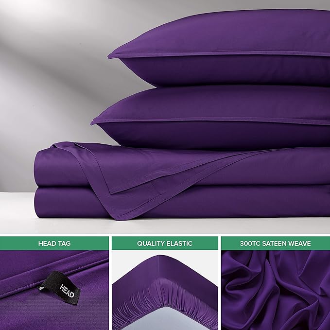 Pure Bamboo California King Sheets, Genuine 100% Organic Viscose Derived from Bamboo Bed Sheet Set, Soft & Cooling, Double Stitching, 2 Year Quality Promise (California King, Purple)
