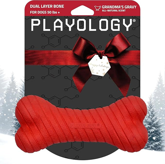 Playology Dog Toys | Dual Layer Bone Durable Chew Toy Bone for Dogs | Jumbo Grandma's Gravy Scented Toy - Easy to Clean and Made from Non Toxic Materials