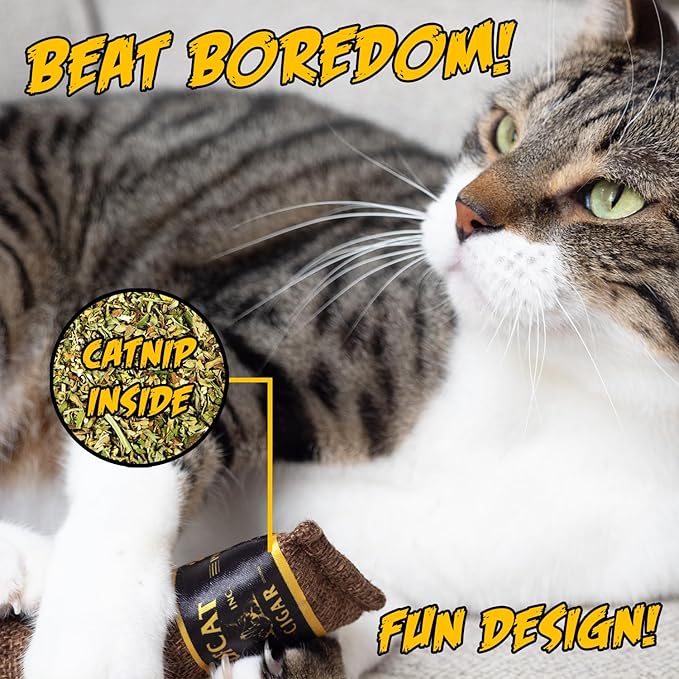 Cat Toy Cigar, Catnip Toys for Cats of All Breeds, Cat Toys for Indoor Cats, Kitten Toys, Action Themed Fun for Kicking, Biting, Chewing (Brown, 1-Pack)