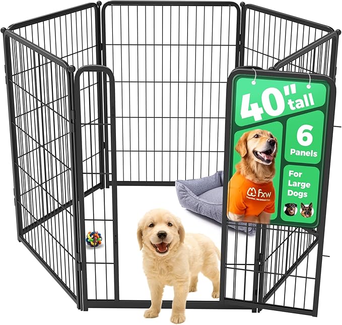FXW Homeplus Unleashed Indoor Dog Playpen - Stress-Free and Safe Play, Heavy Duty 40 Inch 6 Panels Dog Pen for Medium and Large Dogs, Black│Patented