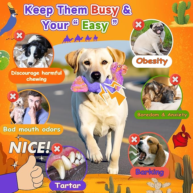 Tough Dog Toys for Aggressive Chewers, Durable Indestructible Nylon Dog Chew Toys for Large Medium Small Breeds, Squeaky Chew Toy for Puppy Teething, Interactive Dogs Toy Keep Them Busy (Wood Flavor)